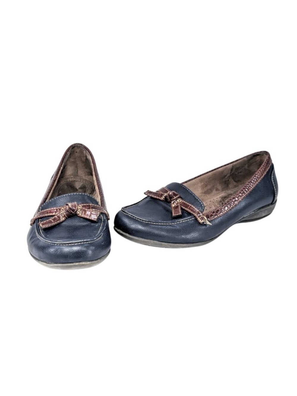 Women's 6M Natural Soul Leather Navy Blue Croc Embossed Slip On Loafers